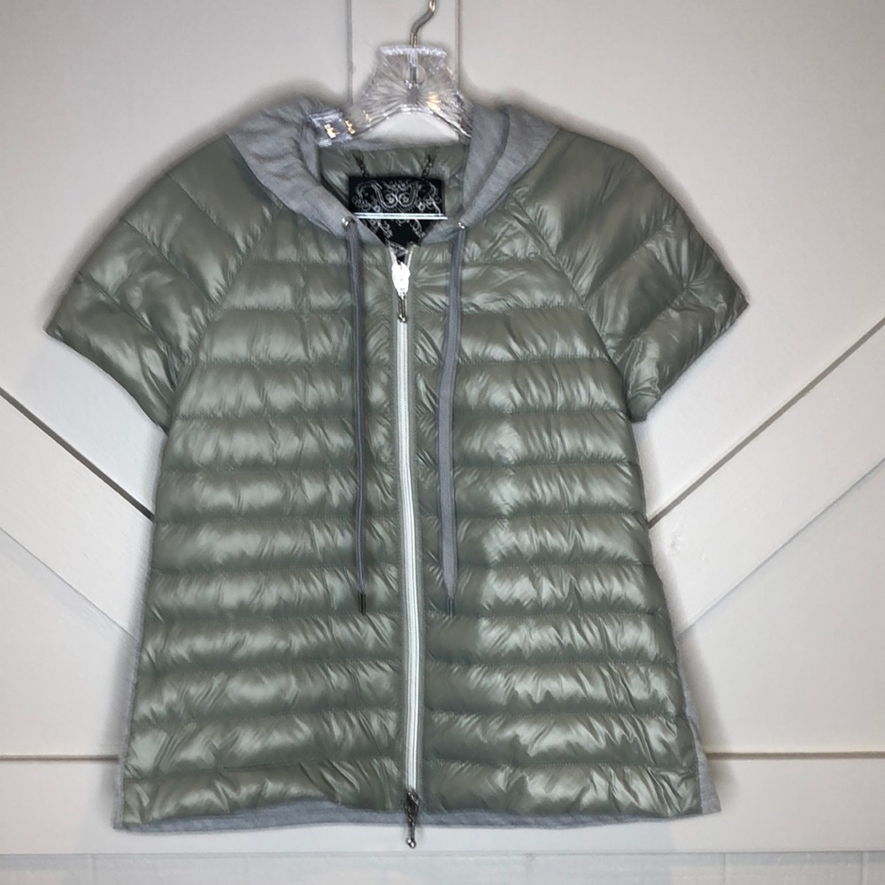 My Anorak Quilted Short Sleeve Puffer Vest Jacket Hoodie Zips Down Silver Grey
